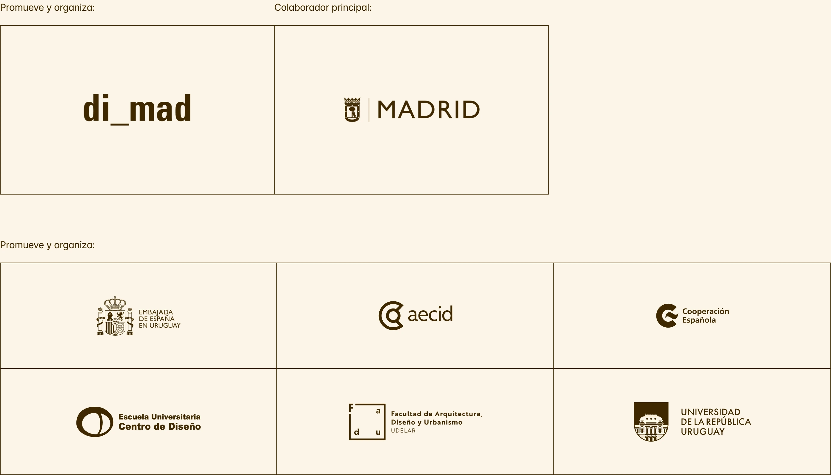 A structured, institutional sponsor grid using fine borderlines and warm cream tones for a restrained academic aesthetic.