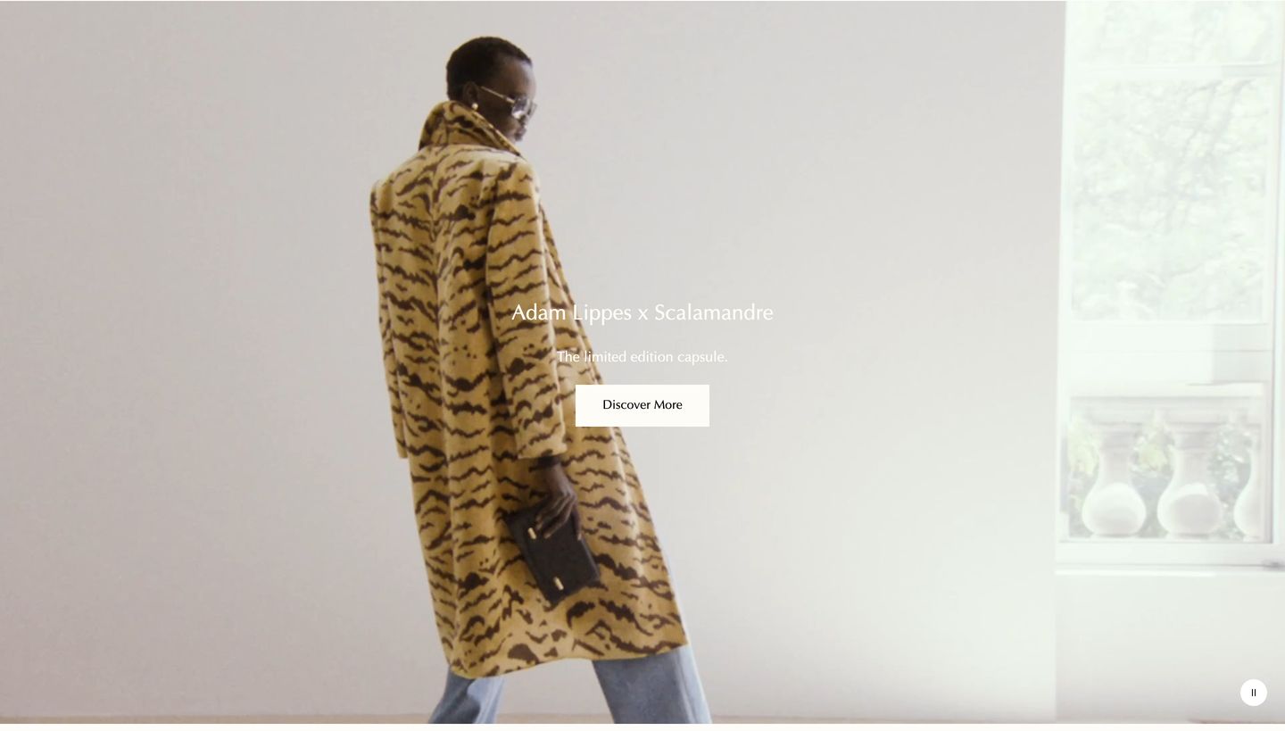 A high-fashion, serene cinematic video section with delicate typography floating over an editorial runway moment.