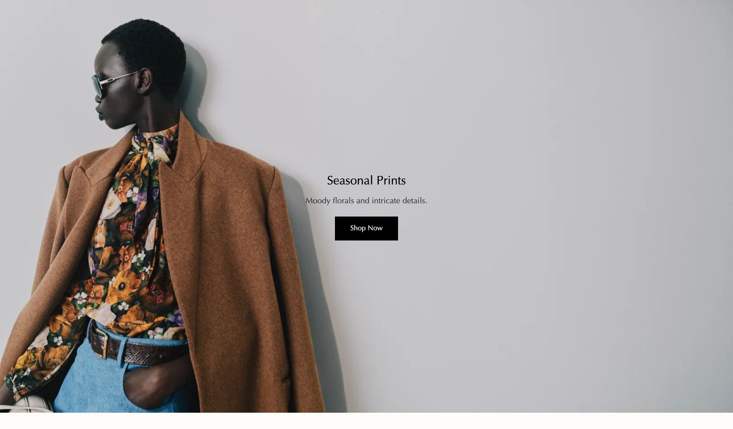 Luxurious fashion showcase merging high-contrast editorial styling with expansive, quiet negative space.