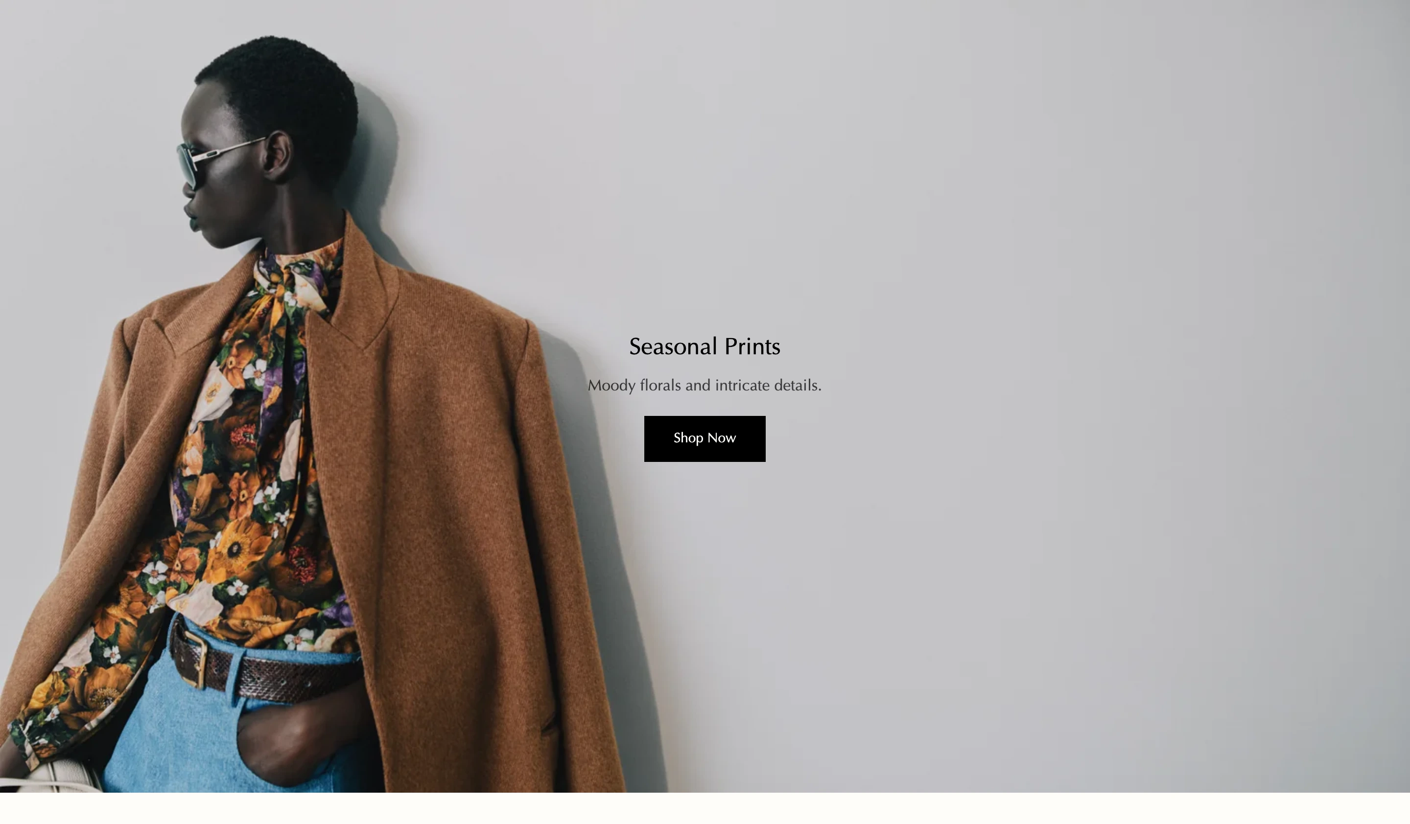 Luxurious fashion showcase merging high-contrast editorial styling with expansive, quiet negative space.