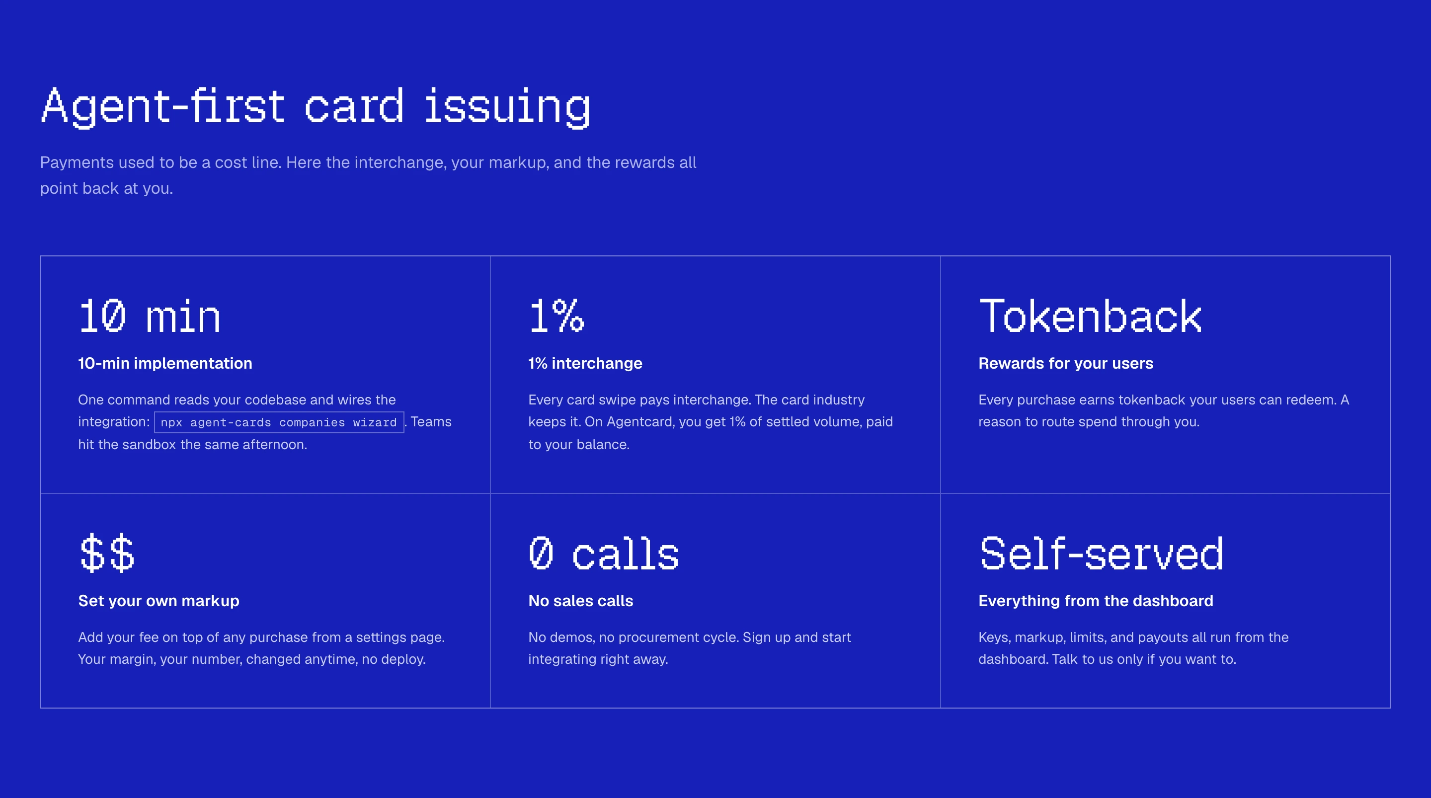 A striking cobalt-blue developer feature grid pairing retro pixel typography with precise, technical product breakdowns.