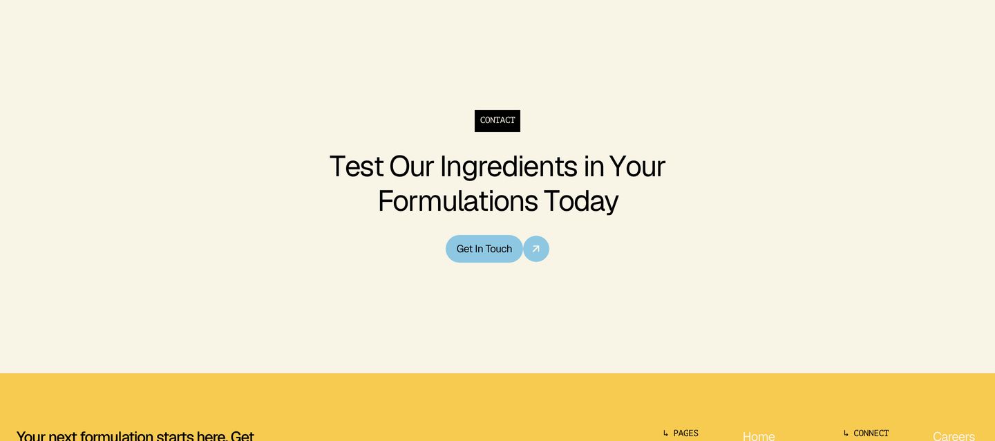 An airy, minimalist call to action on a soft warm cream background with subtle mono tagging and a pastel blue pill button.