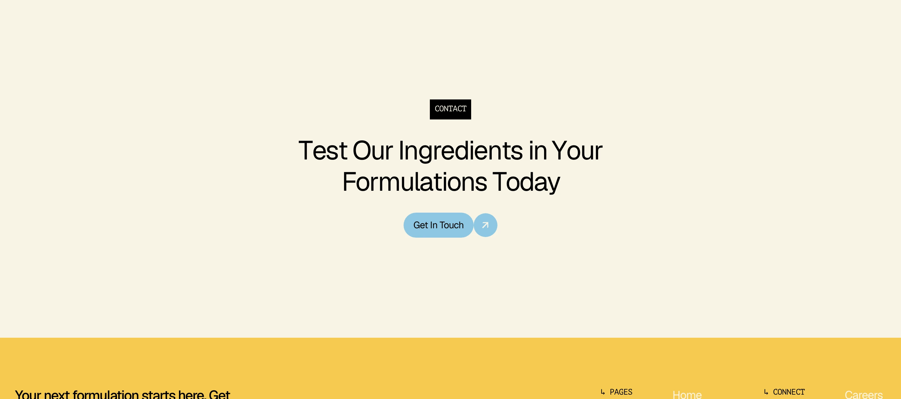 An airy, minimalist call to action on a soft warm cream background with subtle mono tagging and a pastel blue pill button.