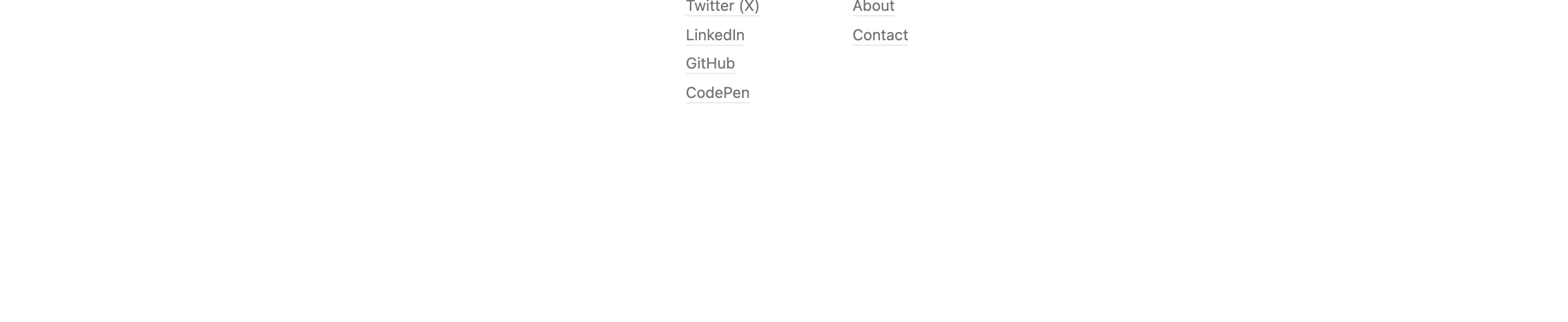 Quiet and ultra-minimal footer composed of simple navigation links floating in generous white space.
