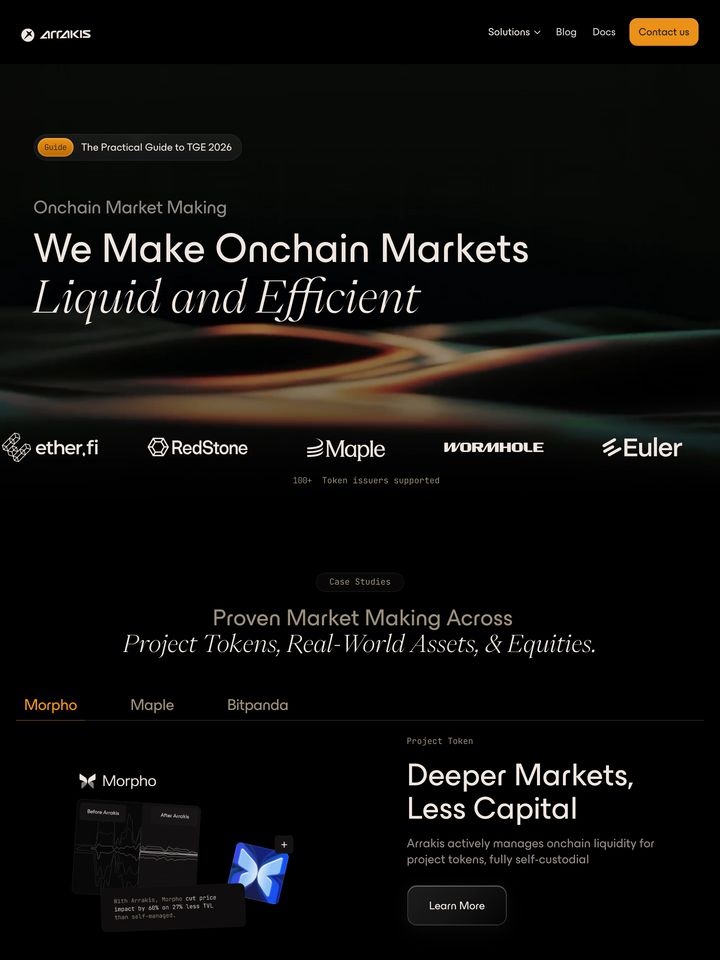 Arrakis Finance homepage