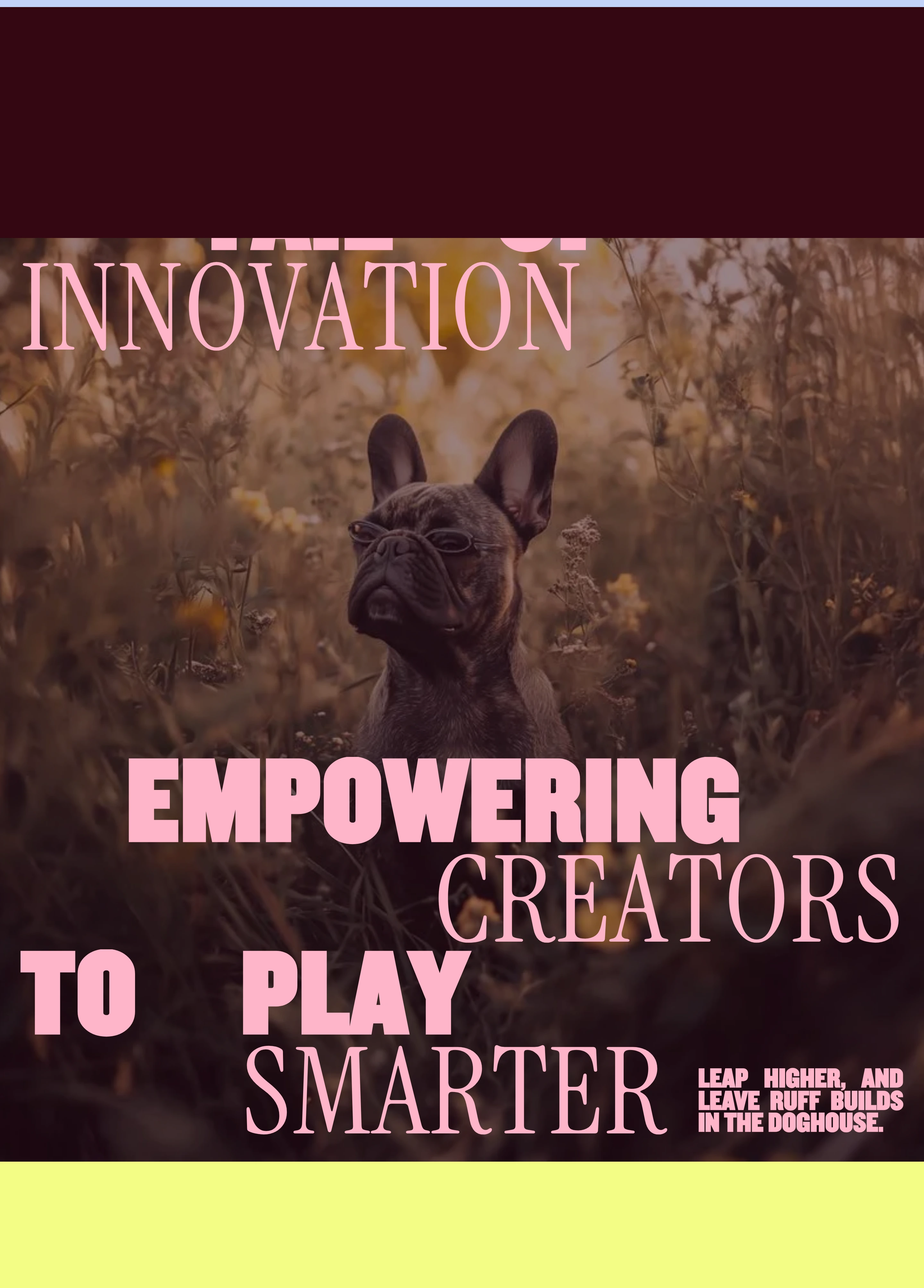 Moody, high-fashion-inspired editorial poster aesthetic layering oversized pink typography across a dramatic portrait of a dog.