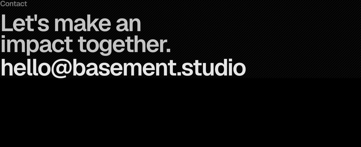 Stark, high-contrast typography set against a subtle diagonal hatch texture, delivering a confident and direct call to connect.