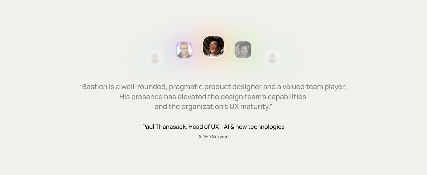 A serene, centered testimonial section with soft glowing avatars hovering above a clean quote on warm cream.