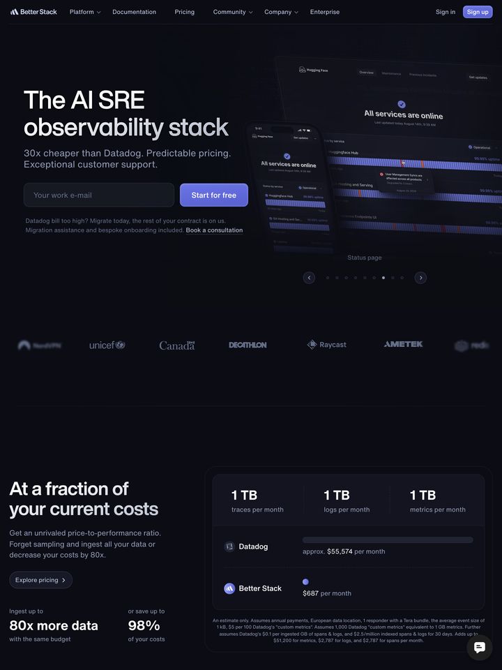 Better Stack homepage