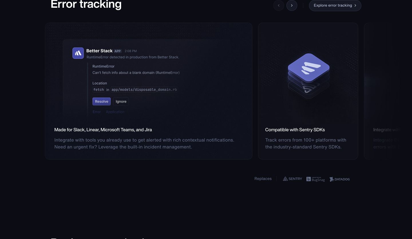 Sleek dark-mode developer tools showcase featuring structured modular cards with product UI snippets and layered 3D iconography.