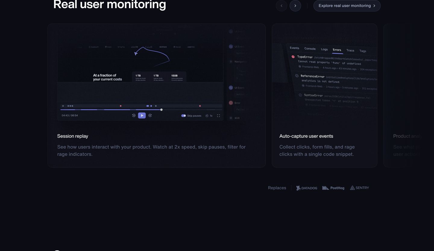 Deep navy engineering interface showcasing modular product features inside sleek, low-contrast UI cards.