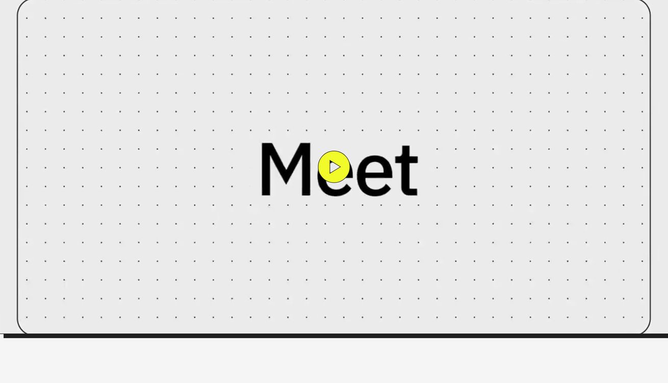 Minimalist dotted card framing a bold centered word with an integrated play button.