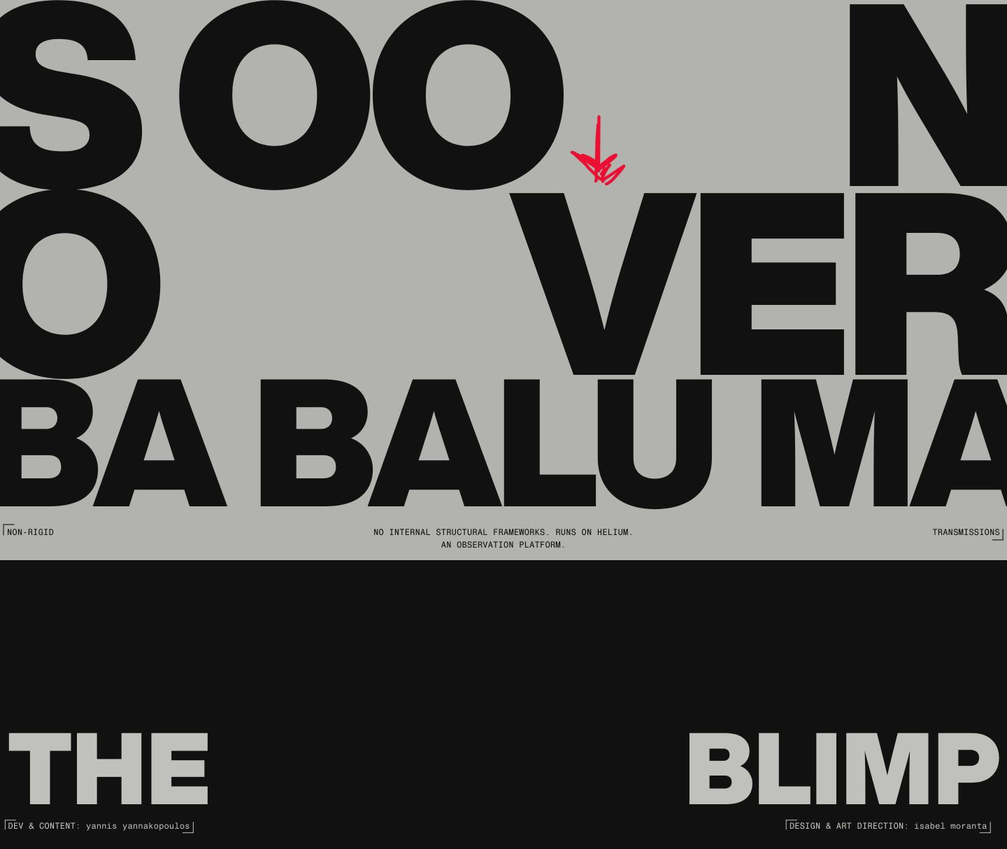 Monumental brutalist typography collides across high-contrast grey and black planes with technical monospaced micro-captions and an annotated editorial feel.