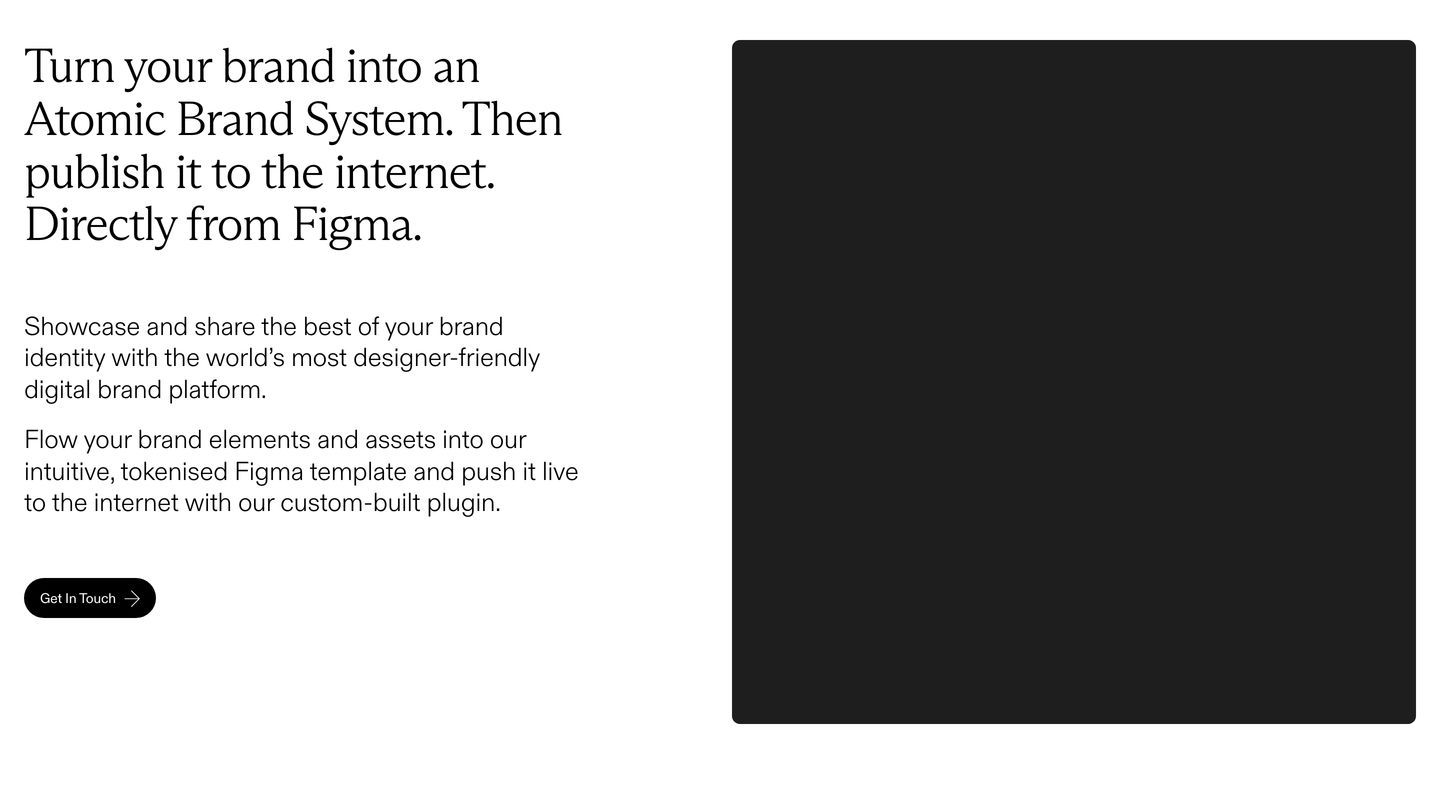 Quiet, refined split-screen feature presentation with high-contrast editorial typography and a disciplined media container.