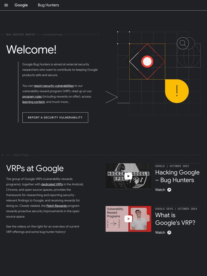 Google Bug Hunters homepage