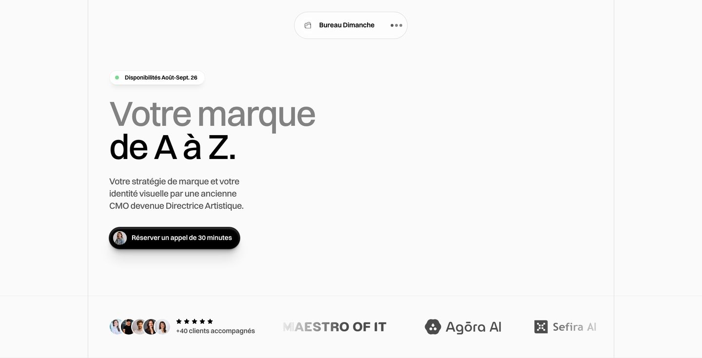 Clean, airy design studio hero with expansive white space, precise Swiss sans-serif typography, and subtle pill-shaped interface elements.