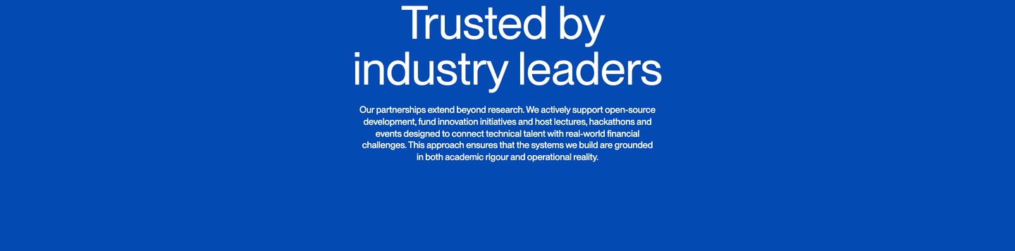 Bold royal blue transition statement establishing institutional trust through clean, centered sans-serif typography.