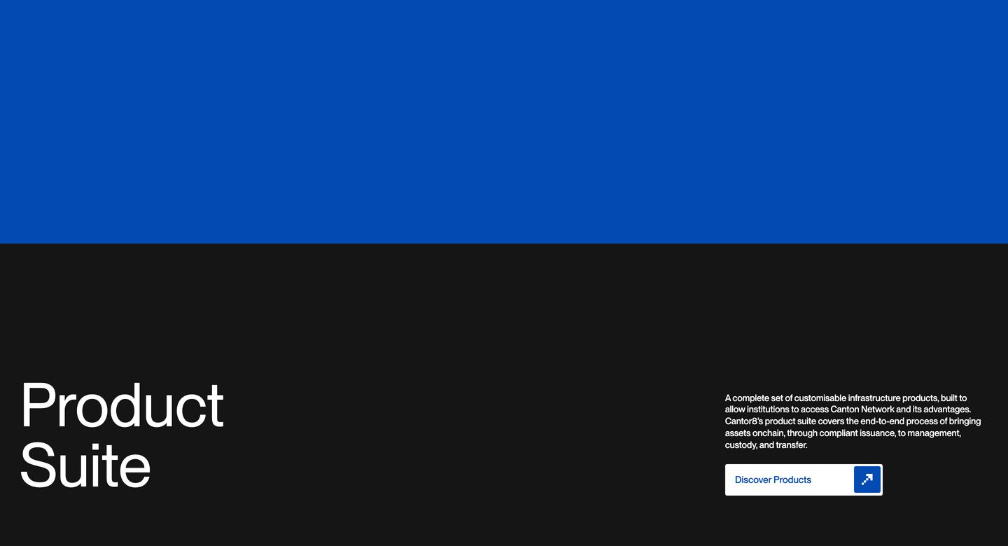 Bold, stark color-blocked transition band pairing an expanse of electric blue with minimal white typography over black.