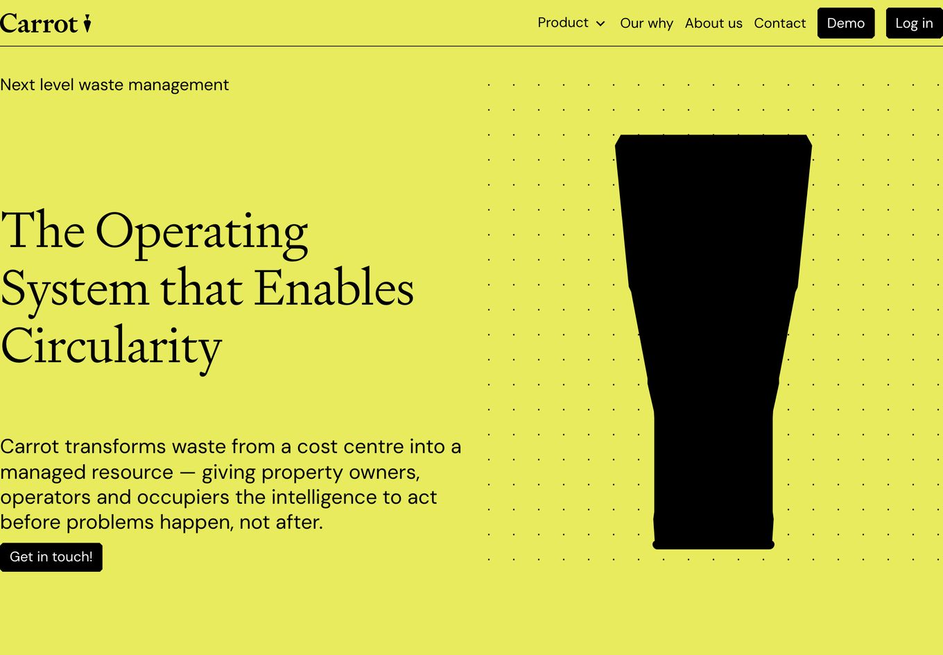 Electrifying chartreuse hero pairing an elegant editorial serif with a stark black silhouette against a subtle dotted matrix.