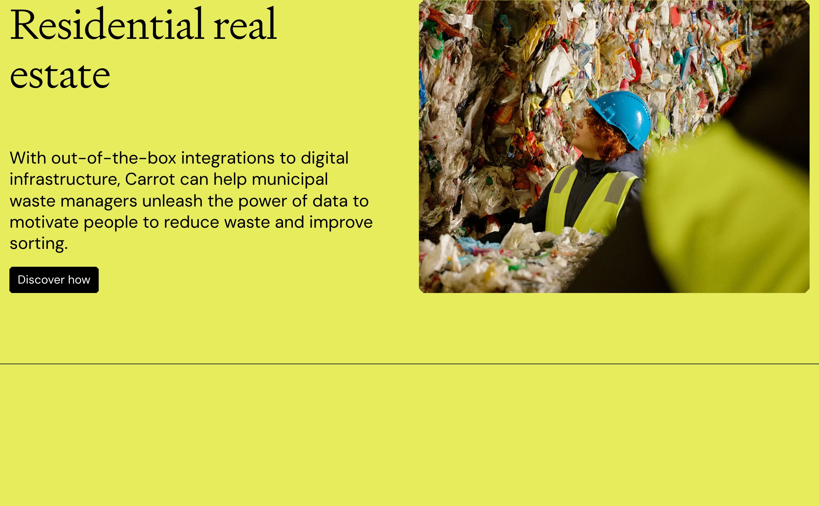High-contrast acid yellow split section pairing refined serif typography with gritty documentary photography.