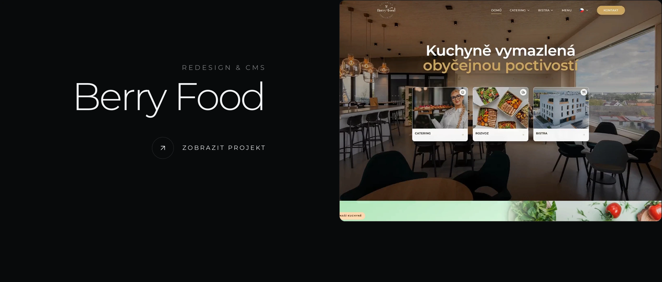 Minimal dark portfolio showcase pairing light, airy typography with an expansive live website preview frame.