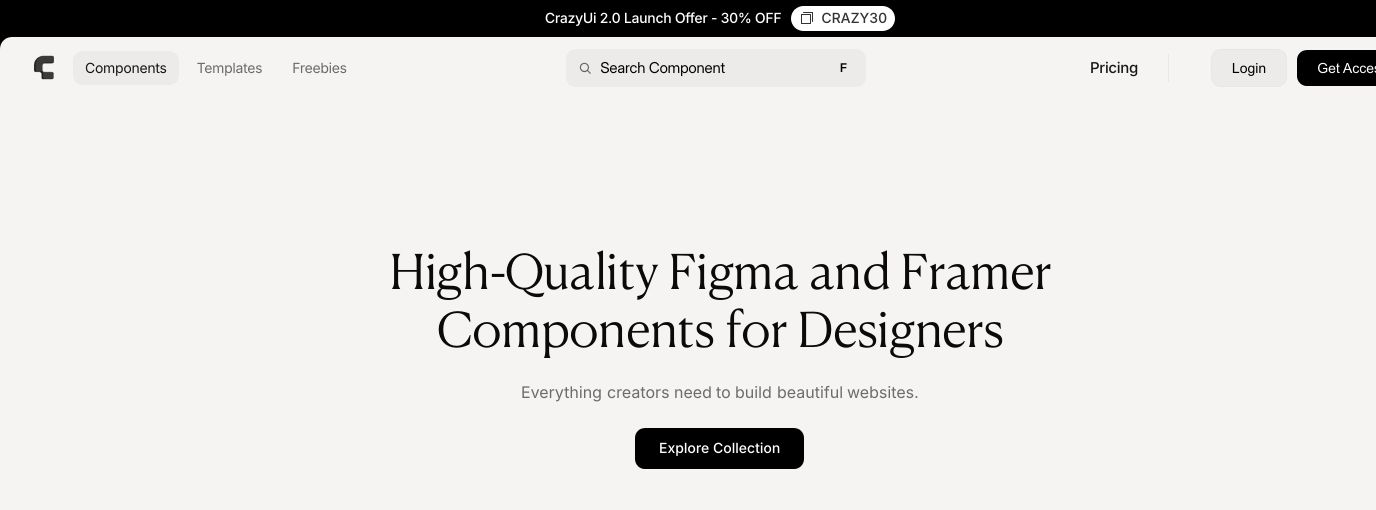 Clean, understated hero section pairing elegant serif headline typography with generous warm-white space and minimal controls.