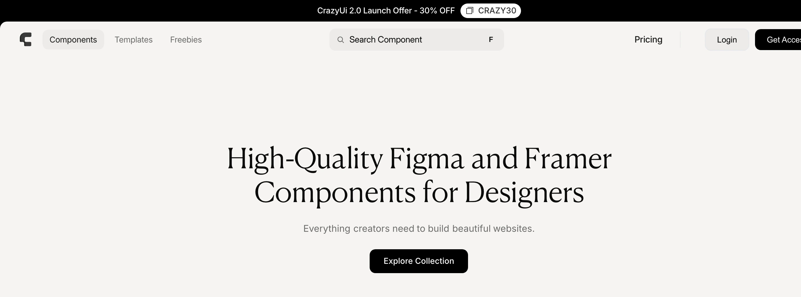 Clean, understated hero section pairing elegant serif headline typography with generous warm-white space and minimal controls.