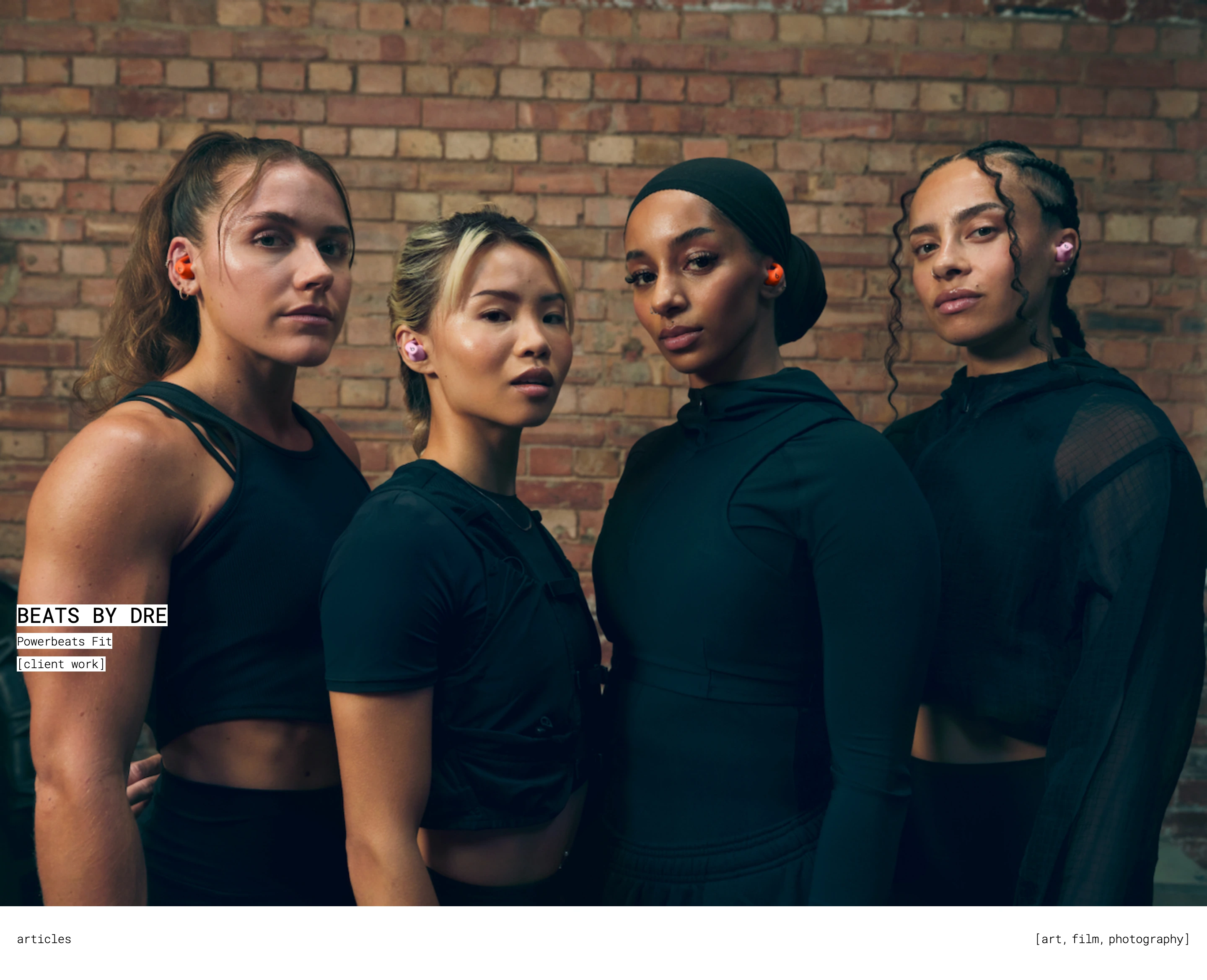 Bold full-bleed portrait photography anchored by stark monospace labeling for a raw, editorial portfolio feature.