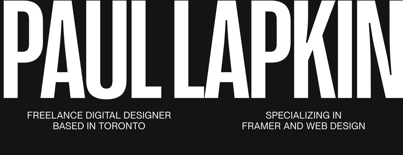 Monolithic, ultra-condensed typography dominating a stark dark canvas creates an immediate, authoritative designer introduction.