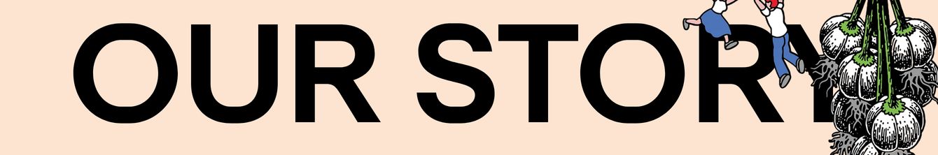 Oversized bold typography meets playful narrative illustration on a soft peach background, acting as an inviting editorial chapter divider.