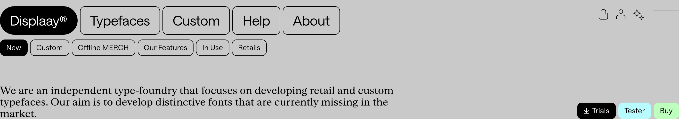 A modular, pill-driven navigation header with tactile outlined buttons and clinical type-foundry precision.
