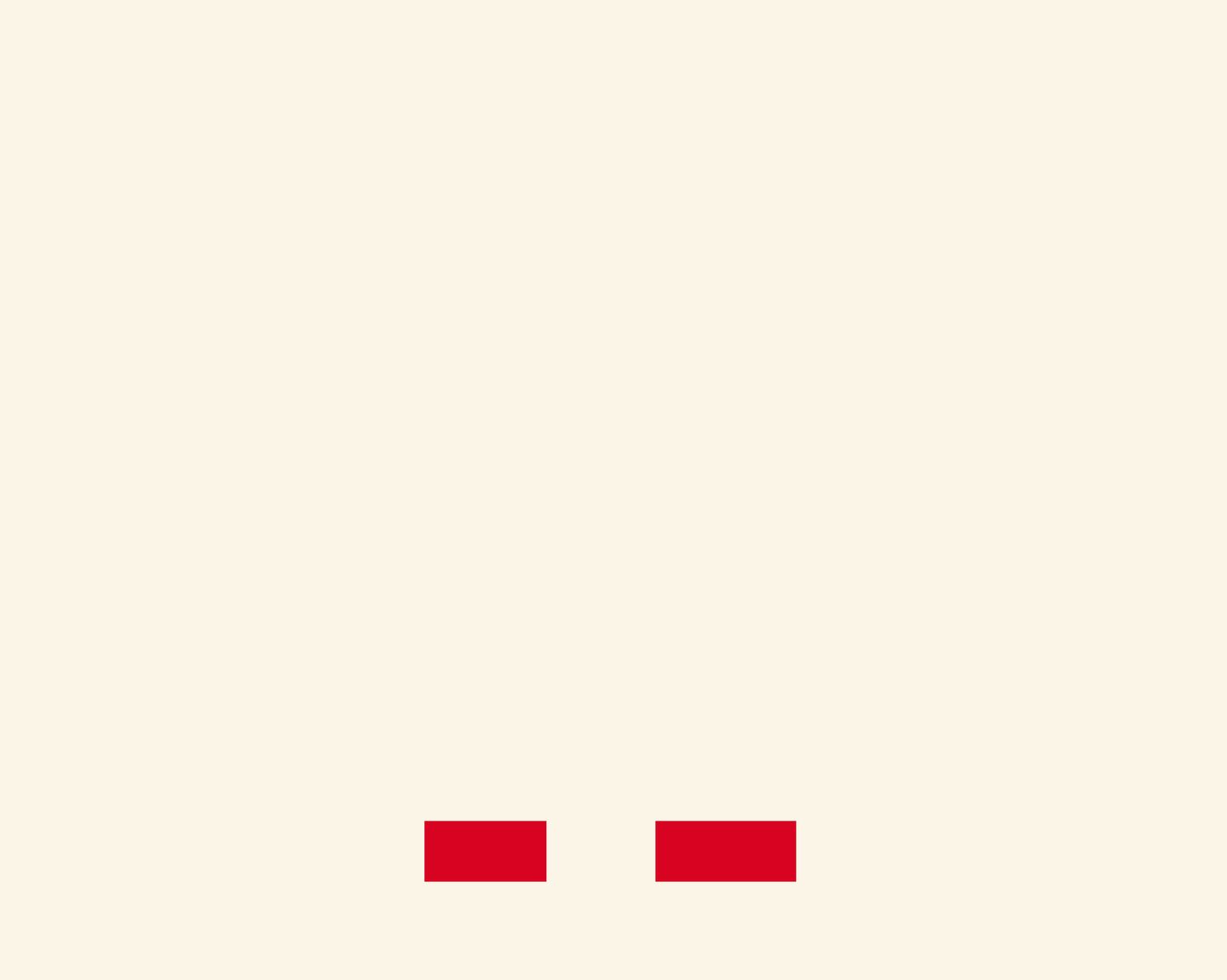 A vast expanse of warm cream space anchored only by two stark red rectangular elements at the base.