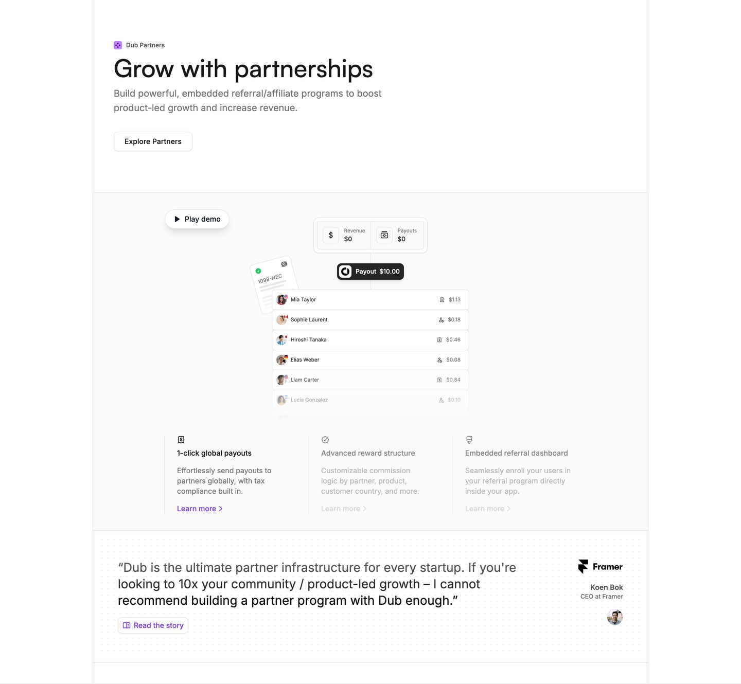 Crisp, airy SaaS feature showcase with clean product UI mockups, subtle borders, and an authoritative framed testimonial card.