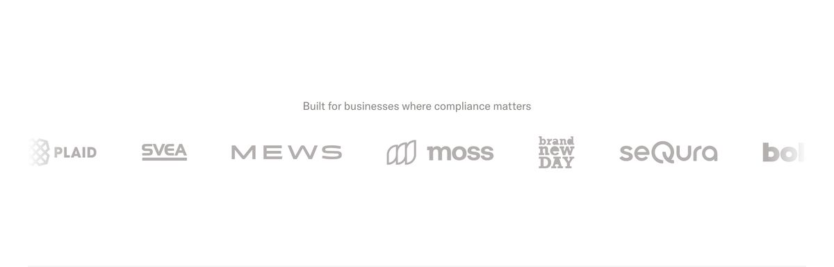 An airy and subdued social proof bar displaying monochromatic client logos beneath a quiet compliance statement.
