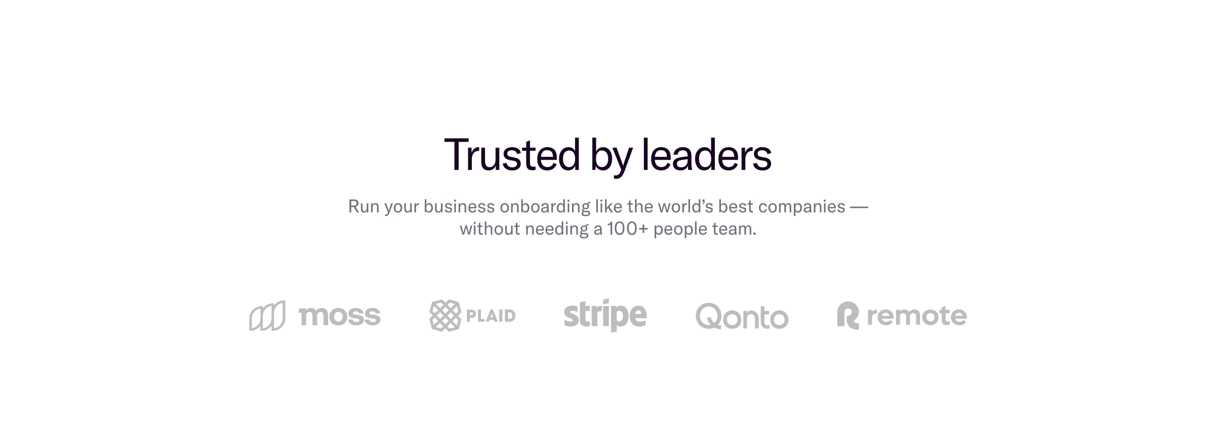 Spacious, minimal social proof section with centered typography above a row of muted monochrome fintech logos.