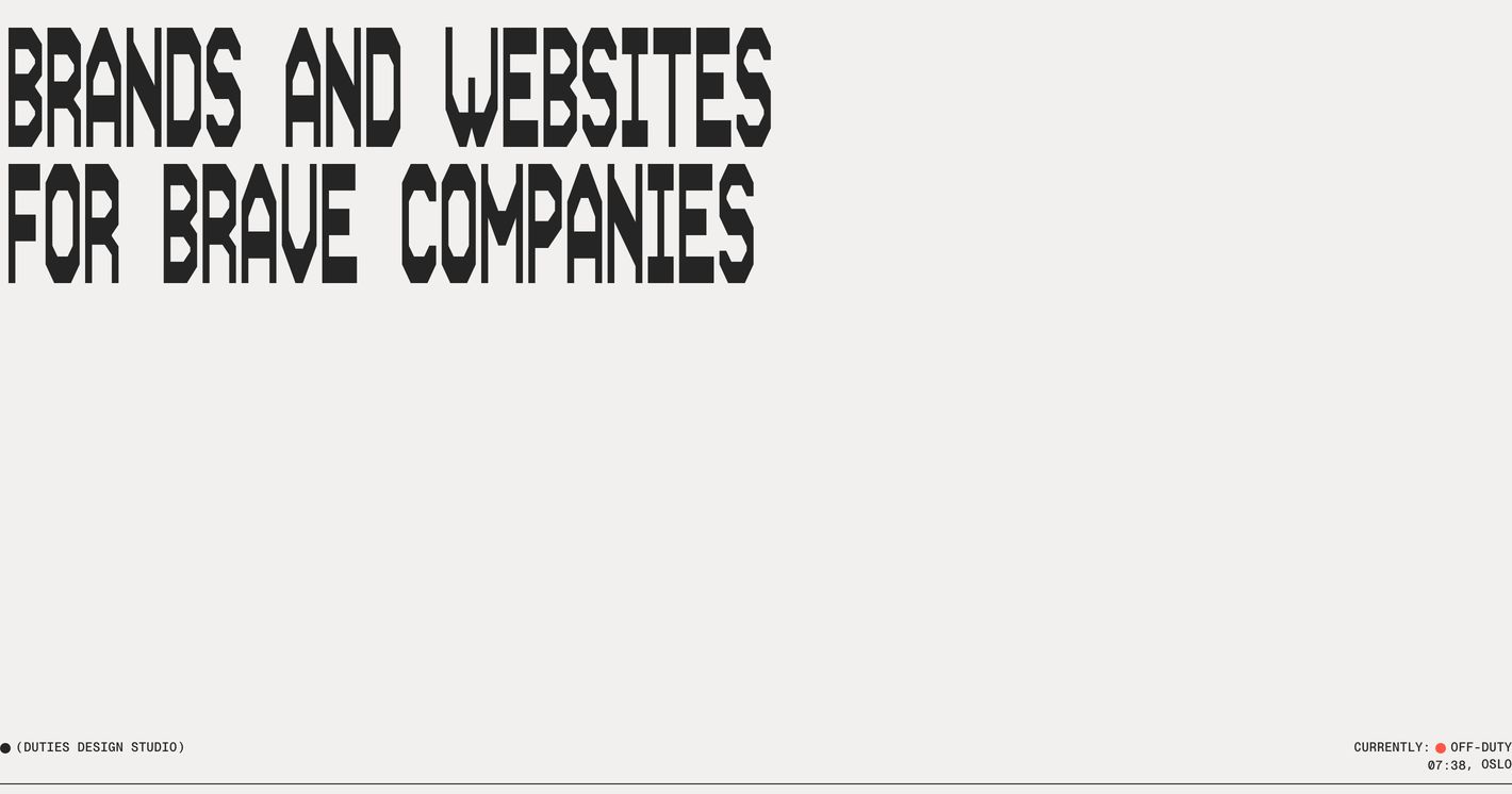 A stark, minimalist statement hero dominated by aggressive geometric display typography floating in vast off-white space.