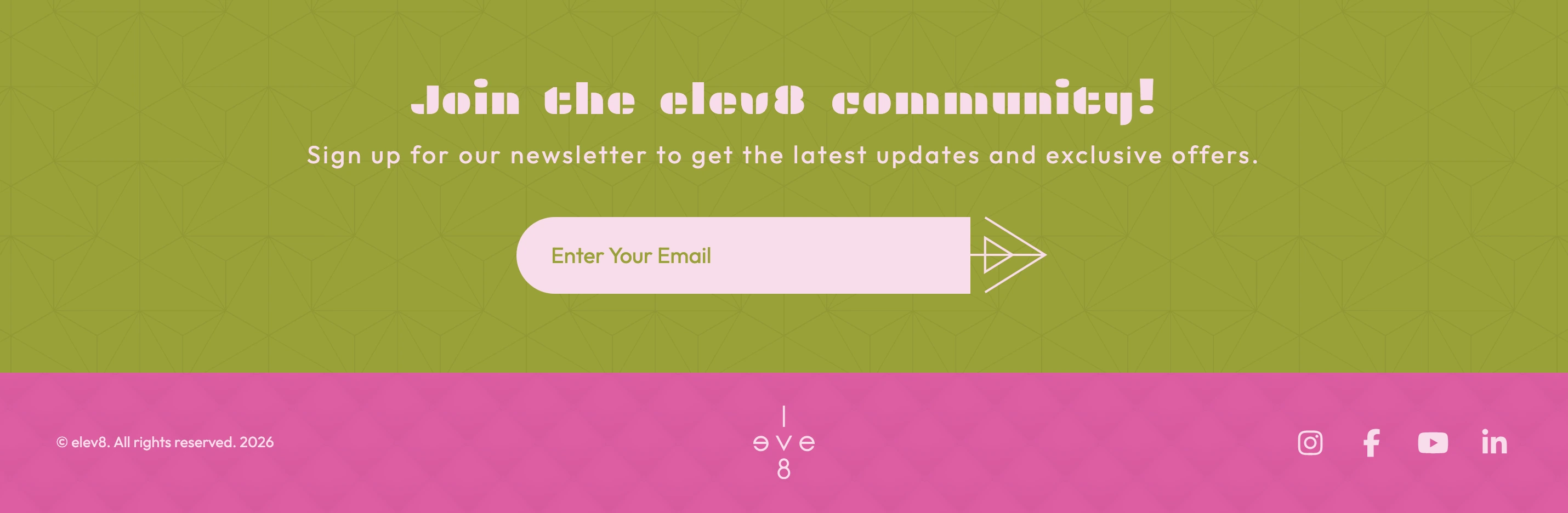Playful retro newsletter callout set in an unconventional chartreuse and bubblegum pink palette with chunky display lettering.