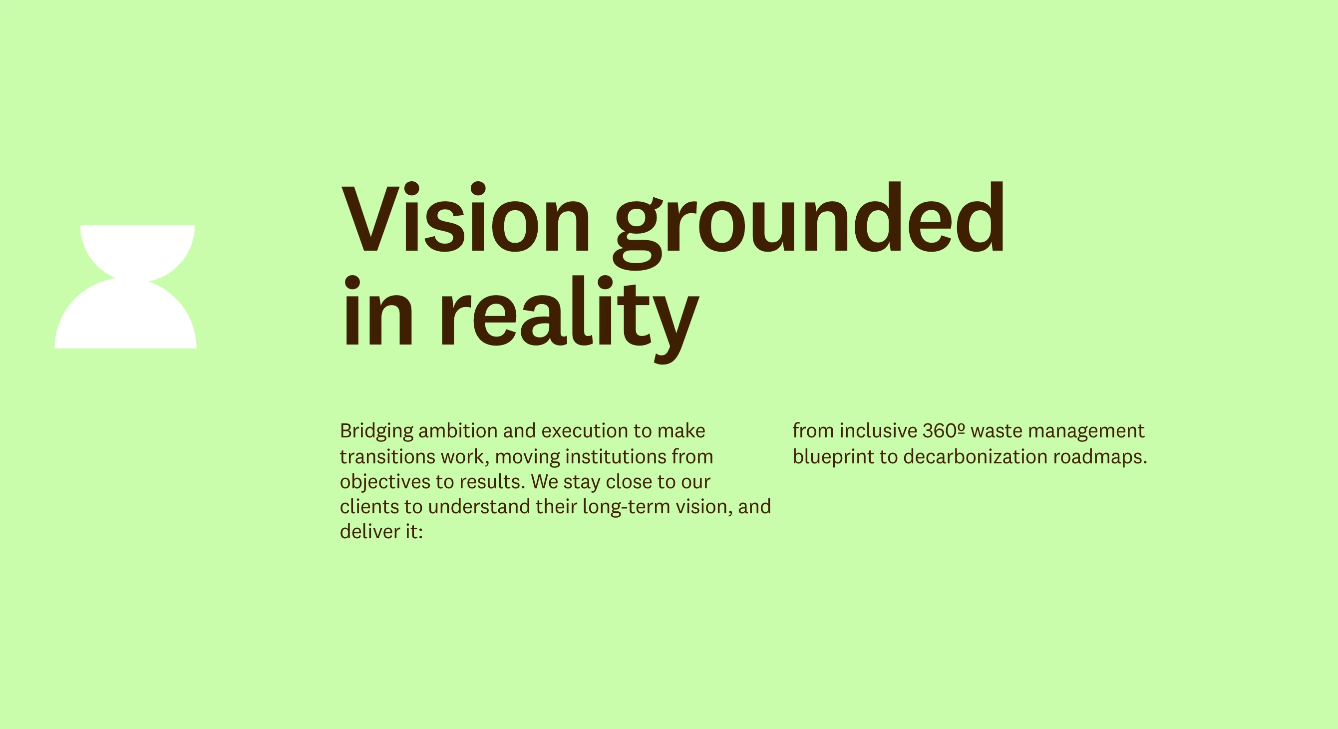 Airy editorial statement pairing bold dark brown typography with a soft chartreuse background and a subtle geometric graphic.