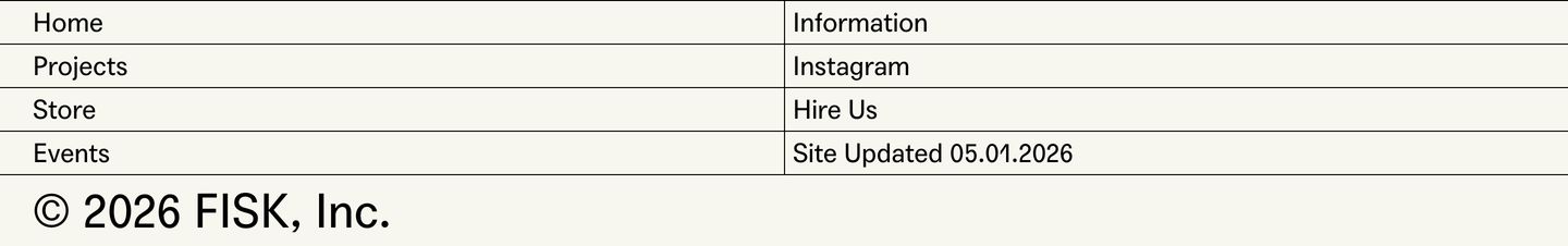 Utilitarian table-structured footer featuring raw hairline borders and clean typographic navigation on an off-white background.