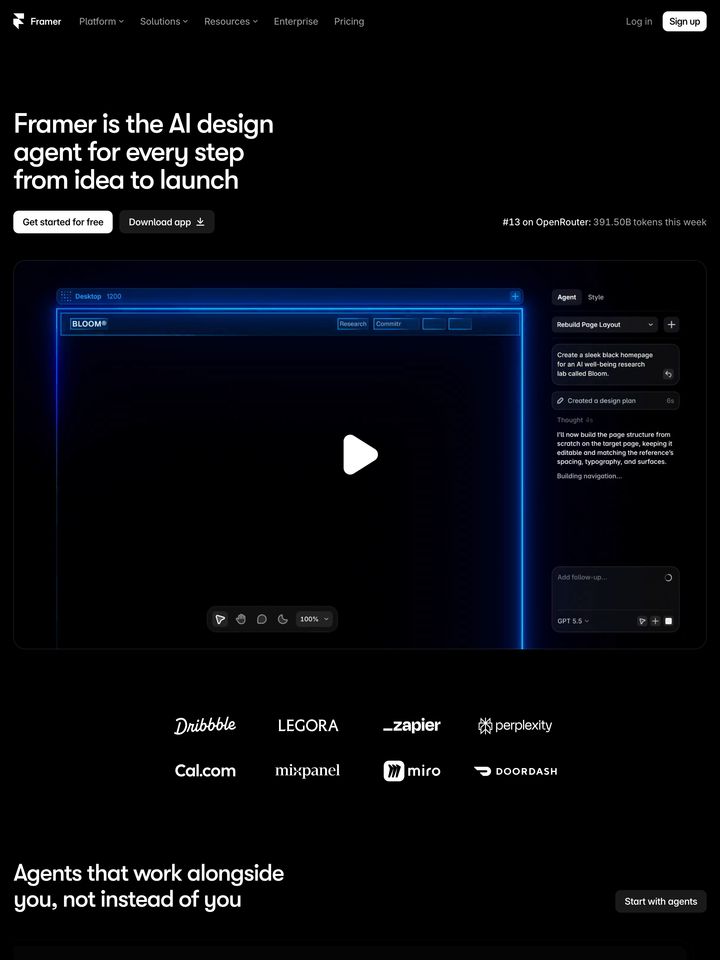 Framer homepage