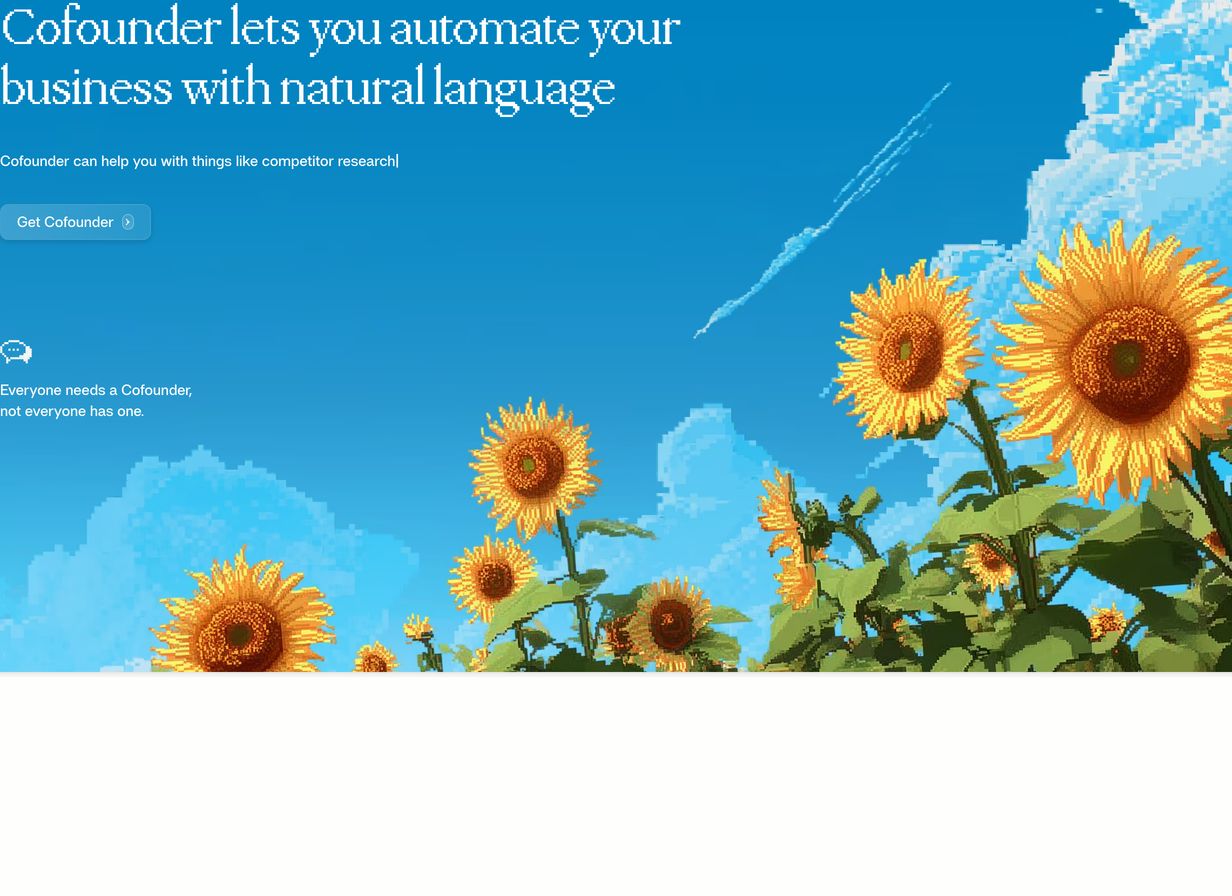 A nostalgic hero pairing crisp editorial serif typography with vibrant 16-bit pixel art sunflowers against a clear blue sky.