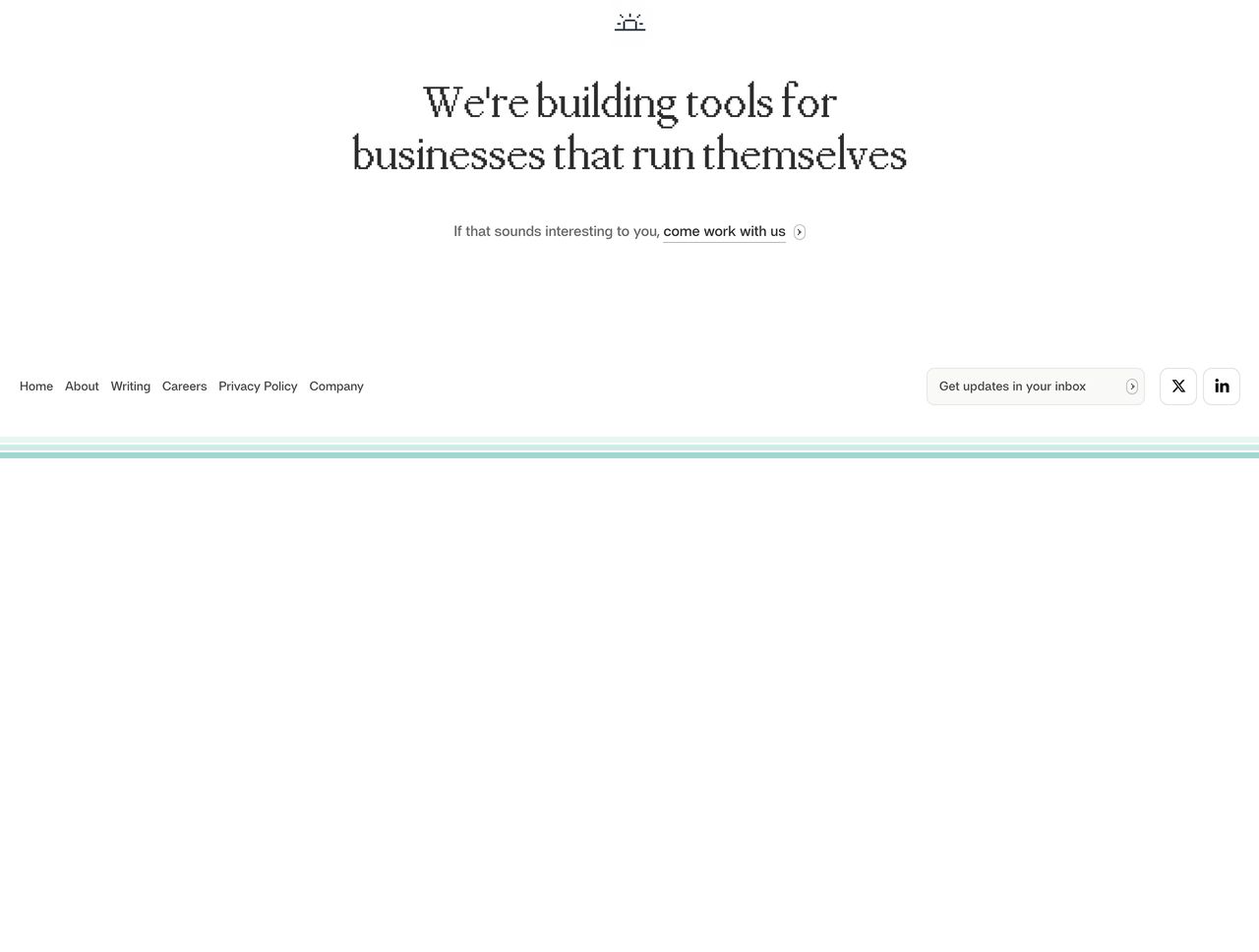 An airy, serene footer centered around an elegant serif statement with plenty of whitespace above subtle navigation links.