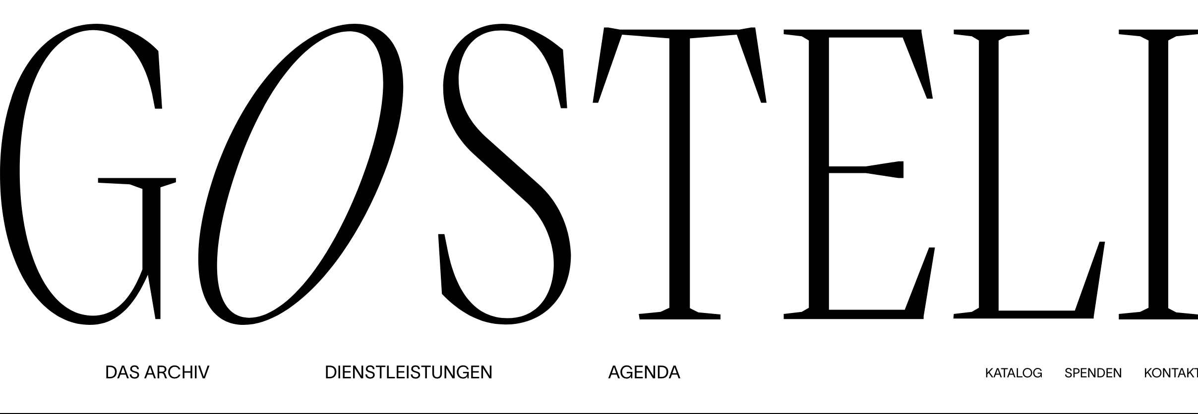Monumental, crisp black-and-white header dominated by an expansive high-contrast serif wordmark above refined uppercase navigation.