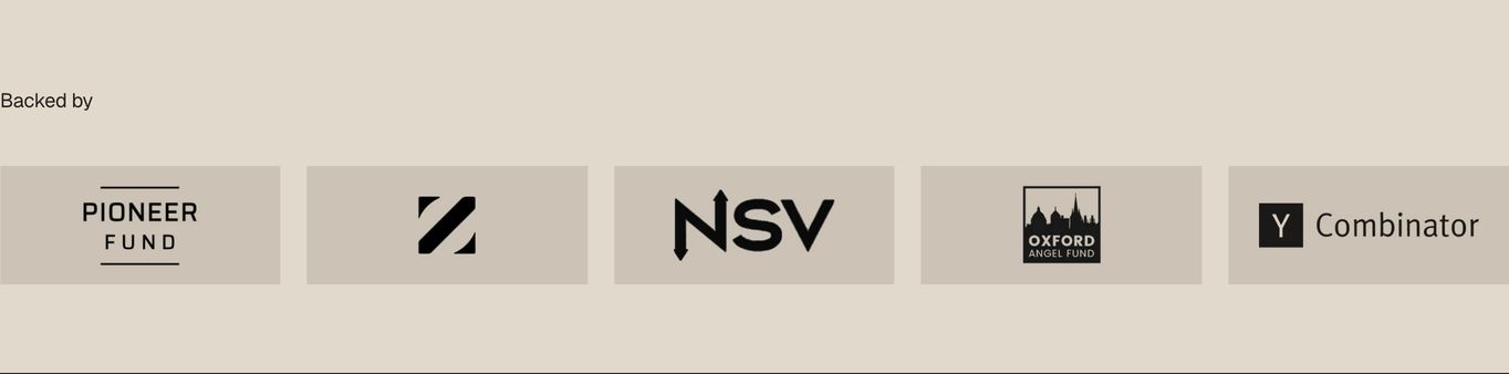 A quiet and warm investor logo strip neatly arranged across neutral-toned rectangular cards.