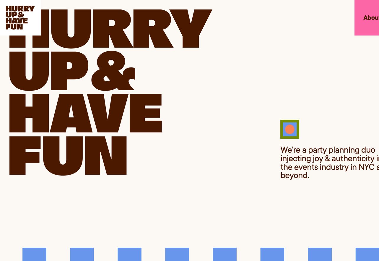 An energetic, punchy retro-pop hero defined by ultra-bold typographic weight and vibrant graphic accents.