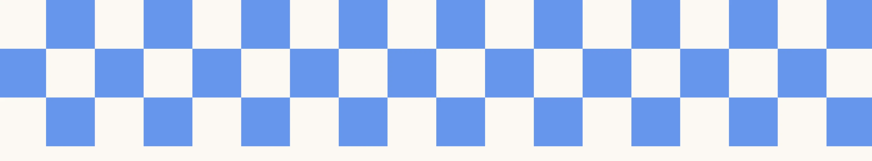 A rhythmic, high-contrast blue and off-white checkerboard band serving as a playful graphic divider.