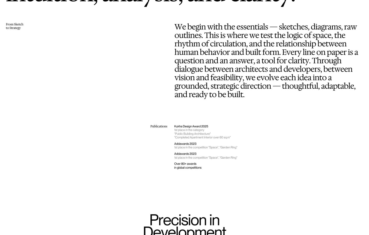 An airy, monochrome editorial statement driven by large serif prose and meticulous, small-scale metadata citations.