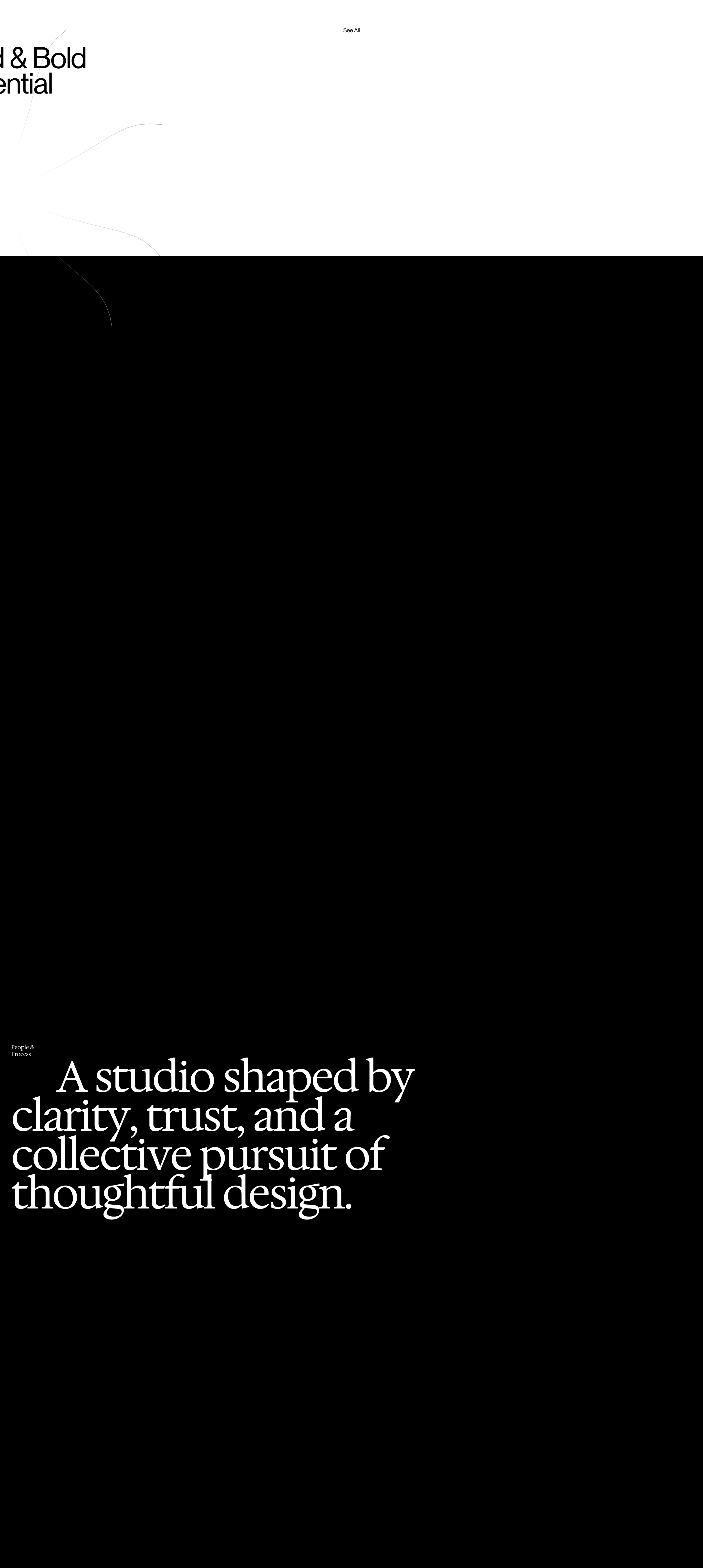 An expansive dark void framed by disciplined serif typography creates a dramatic sense of quiet contemplation and scale.