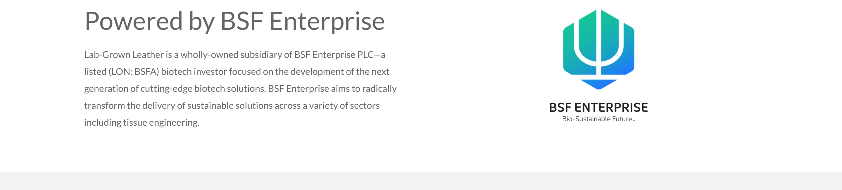 A sterile corporate attribution split across clean white space with balanced investor-grade credibility.