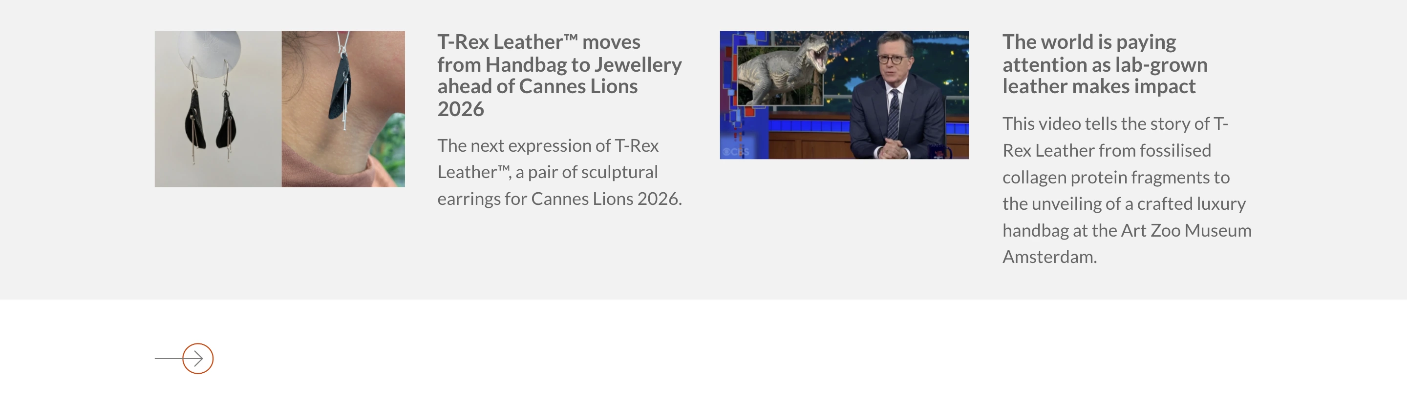 A subdued and quiet news feed presenting press coverage through paired thumbnails and grey editorial summaries across a light backdrop.